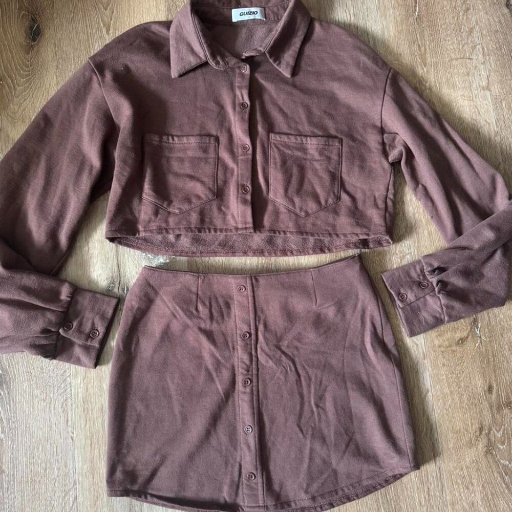 DANIELLE GUIZIO Fleece Button Skirt Mini Cocoa‎ Brown Set Size S